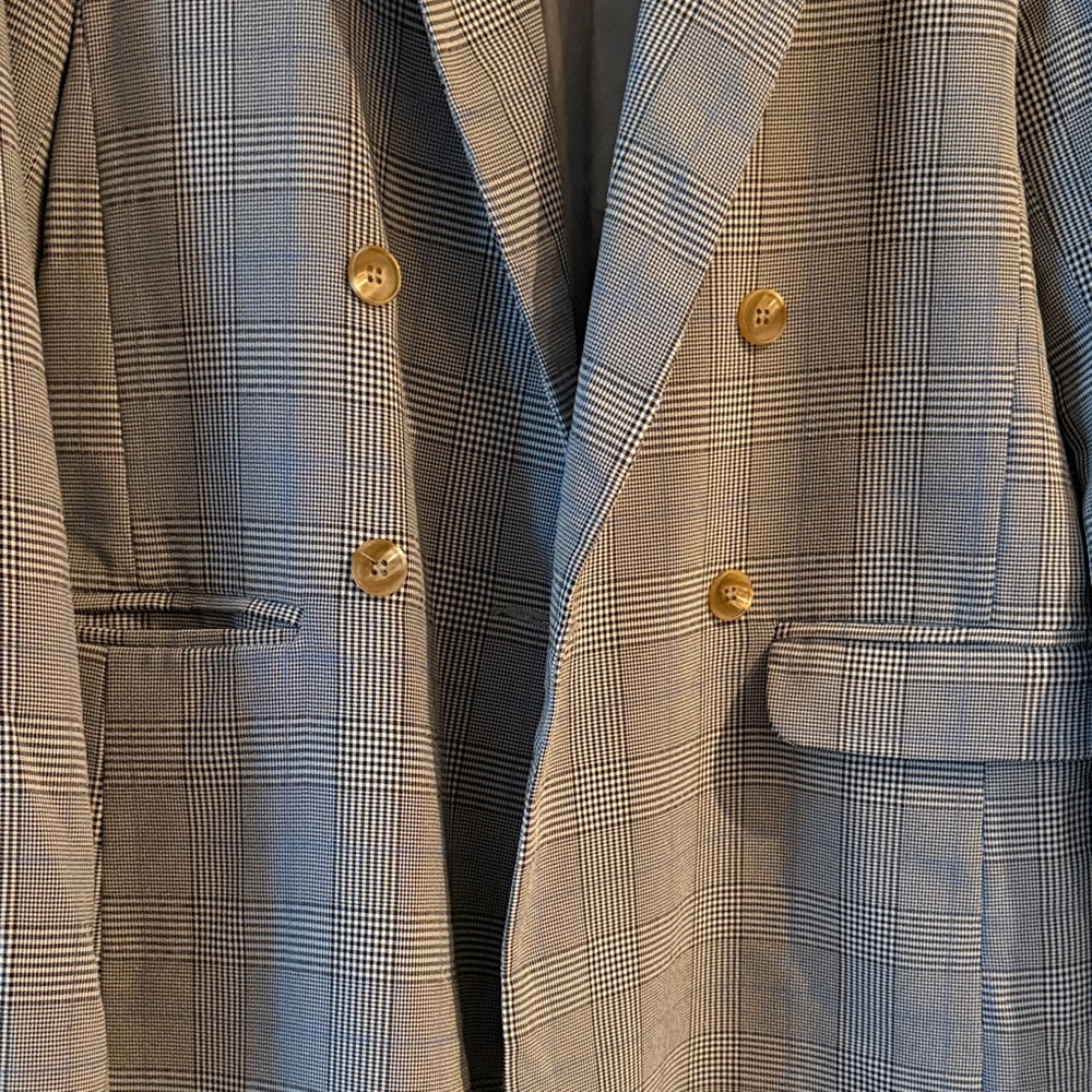 Know One Cares Grey Plaid Oversized Blazer Double Breasted - Size Small - Picture 3 of 7